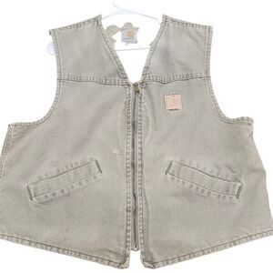 Vintage Carhartt Sherpa Lined Duck Canvas Vest Tan Distressed Workwear